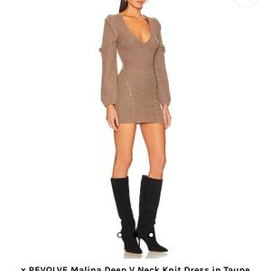 Michael costello knit dress in taupe